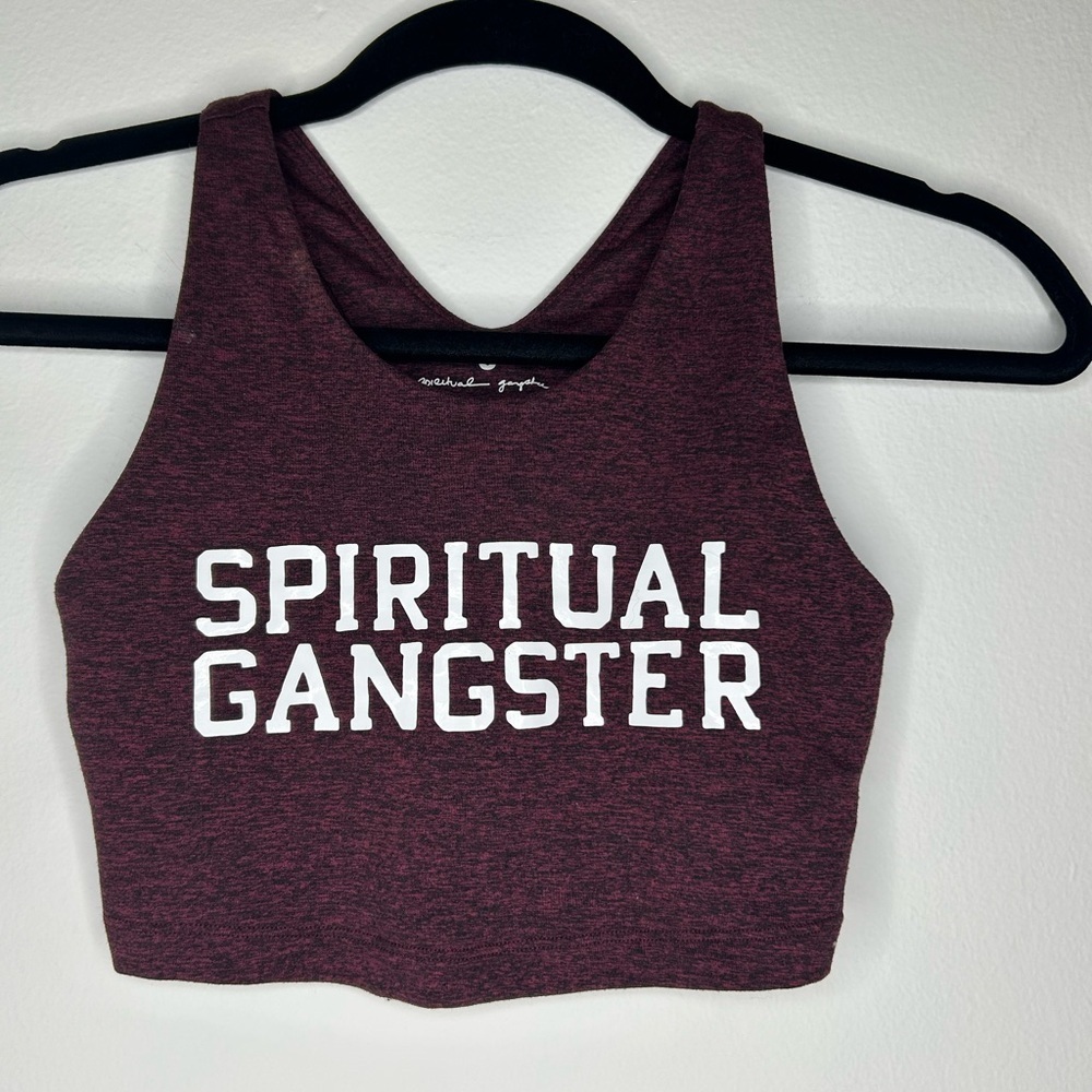 Spiritual Gangster Varsity Tech Crop Bra - Maroon - Picture 3 of 8